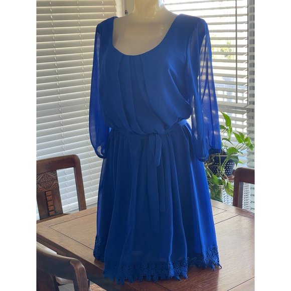 Sequin Hearts Royal Blue Waisted Dress - Picture 1 of 11